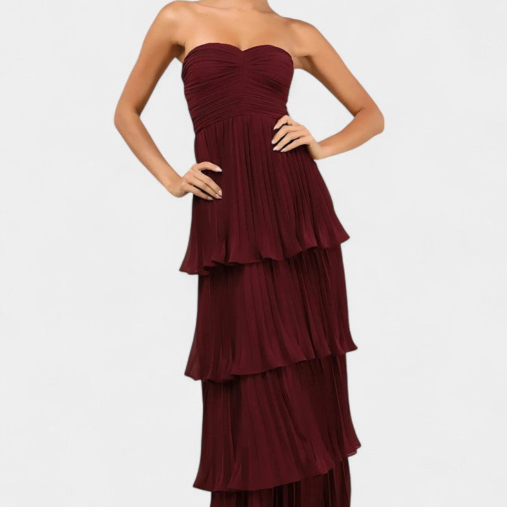 June Vestido de Volantes con Escote Corazón y Silueta en Capas