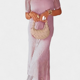 Balbina Vestido de Dos Piezas con Cuello Barco y Detalles Huecos