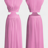 Jocelyn Conjunto Largo Minimalista con Escote Alto y Abertura Lateral