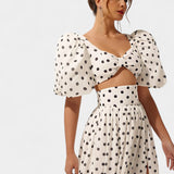 Sherine Conjunto de Falda y Top de Lunares con Mangas Abullonadas