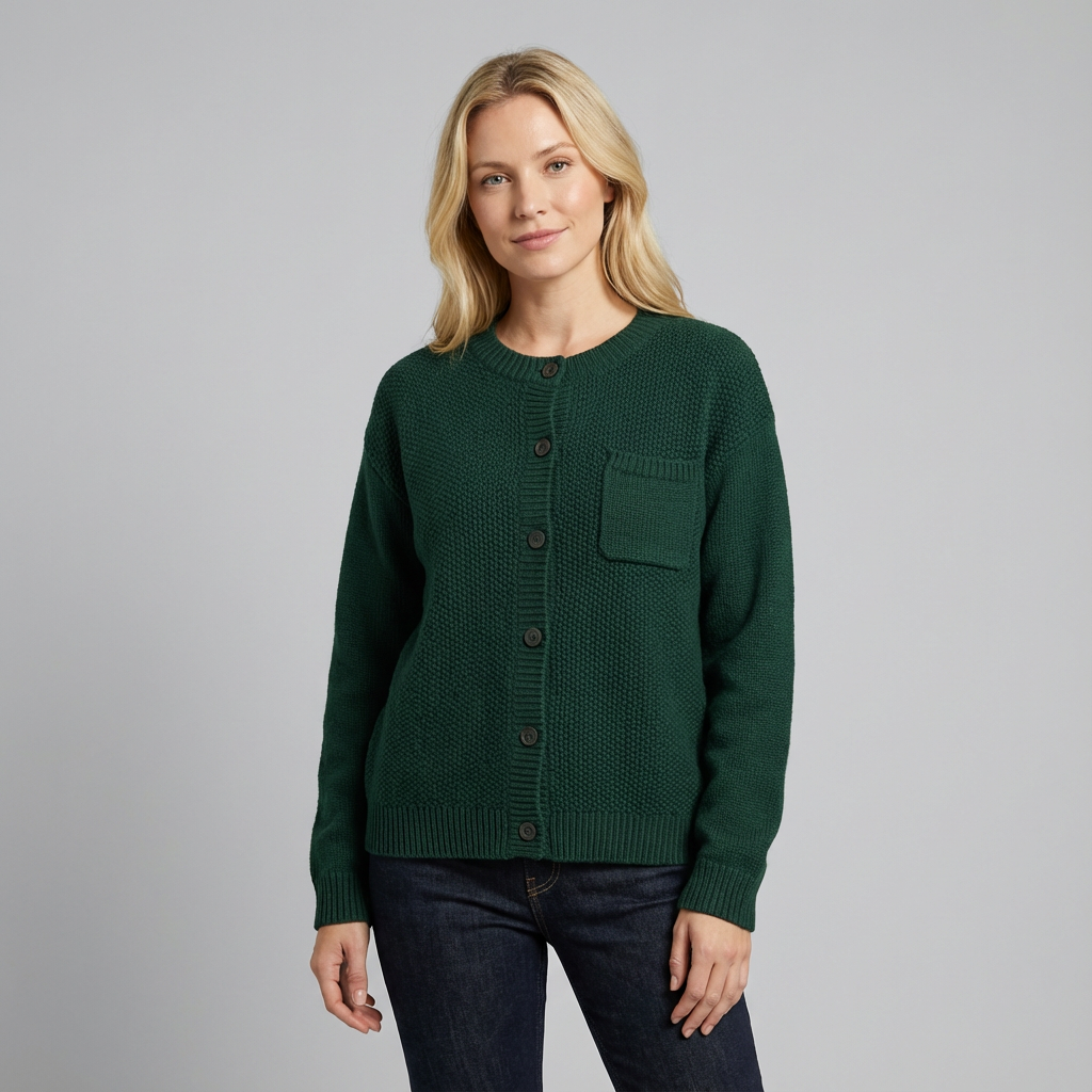 Cárdigan de punto extragrande para mujer con bolsillo y botones en la parte delantera