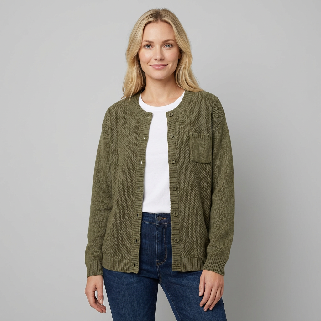 Cárdigan de punto extragrande para mujer con bolsillo y botones en la parte delantera