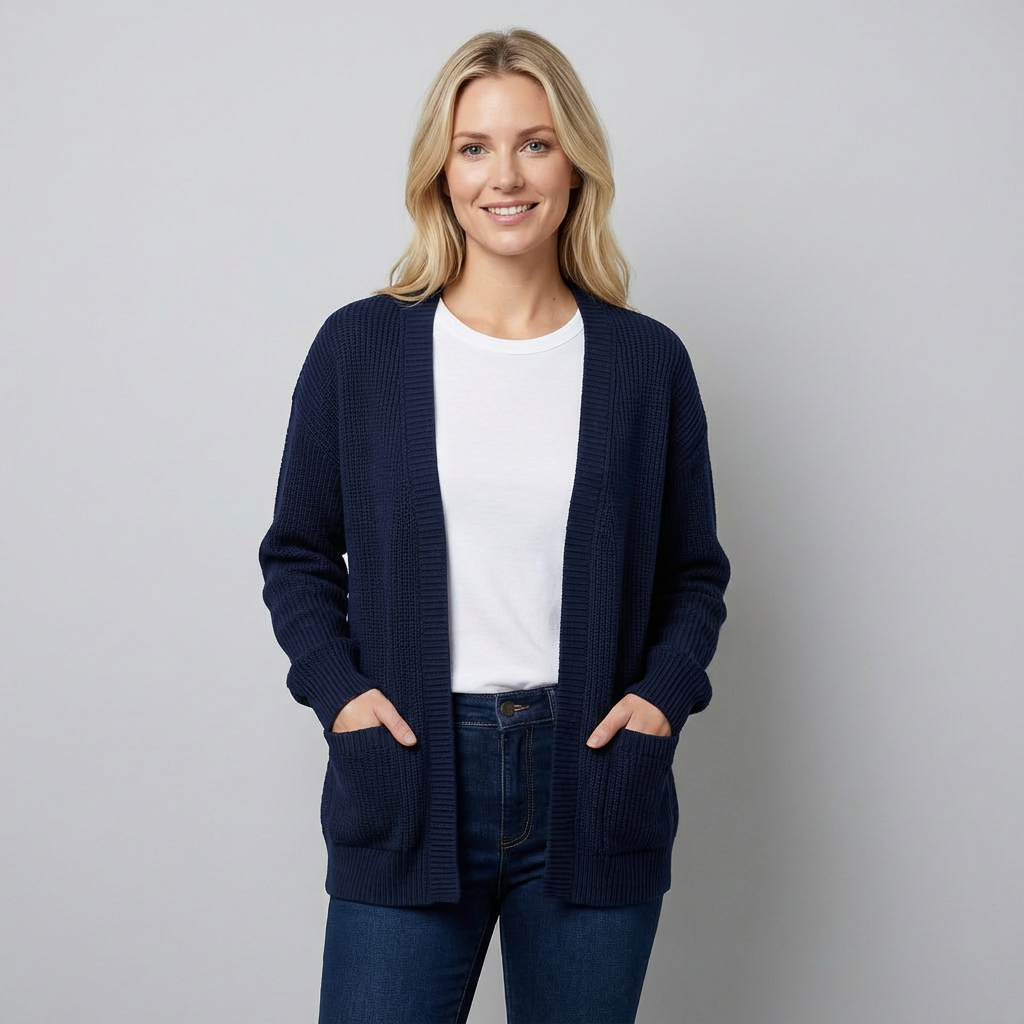 Cárdigan de punto extragrande para mujer con bolsillo y botones en la parte delantera