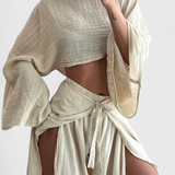 Elsie Conjunto Fluido con Kimono y Pantalón Cruzado