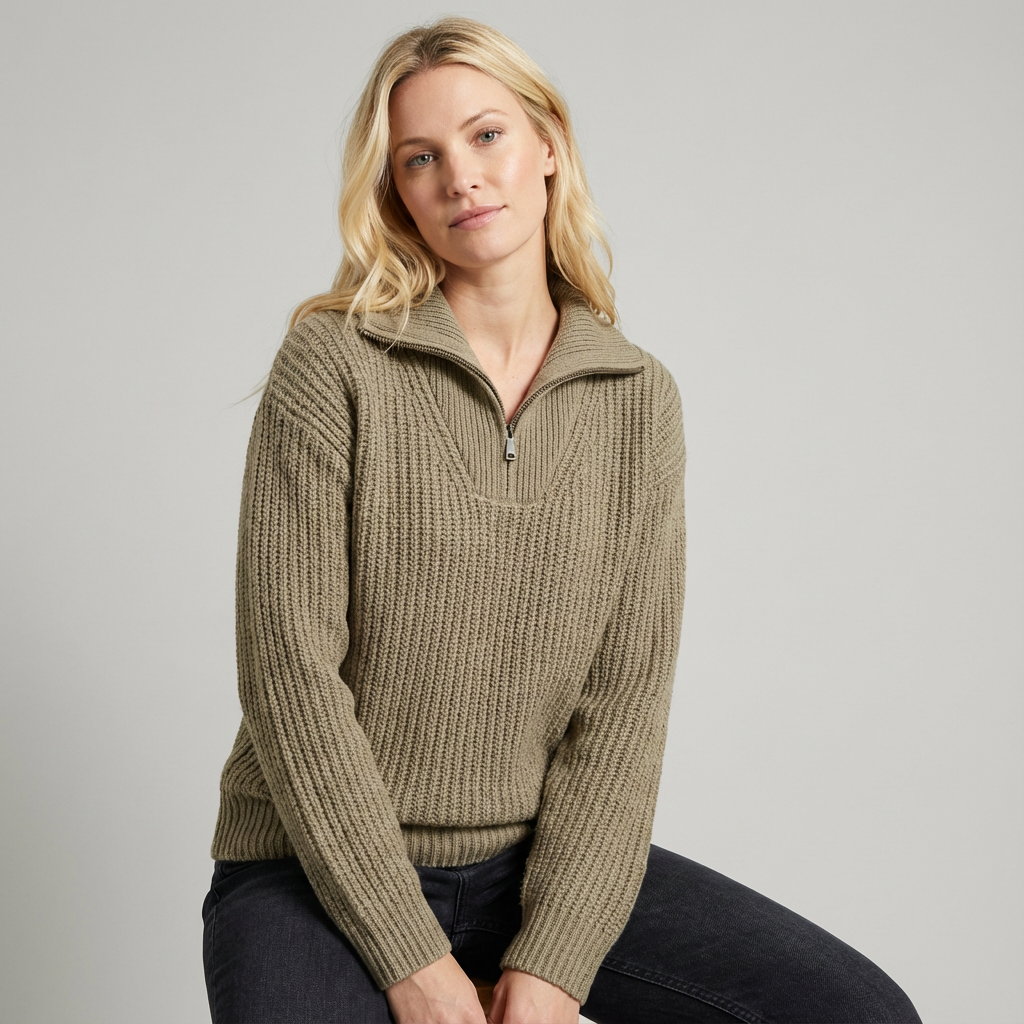 Jersey de mujer con media cremallera, cuello alto de punto texturizado y corte holgado