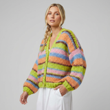 Cárdigan de punto grueso colorido para mujer con diseño frontal abierto