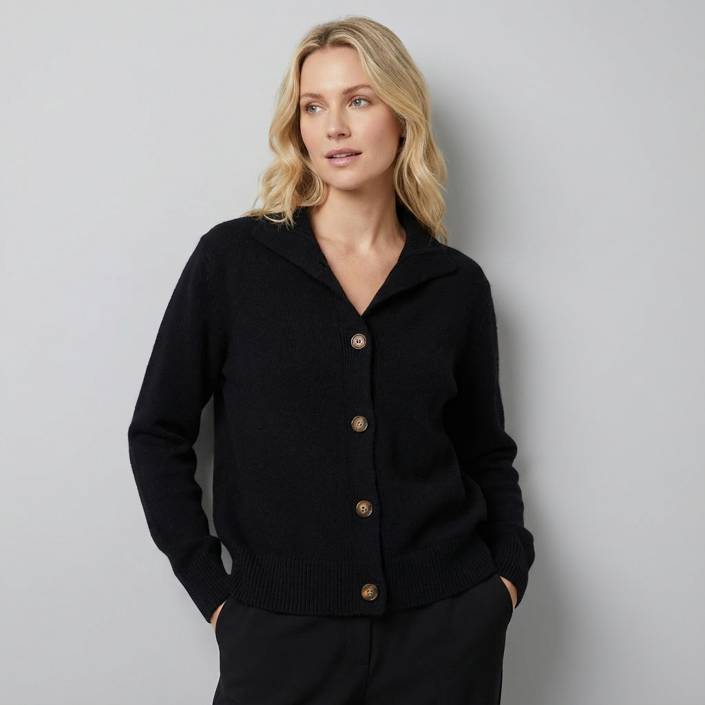 Cárdigan de punto con botones y cuello de solapa clásico para mujer