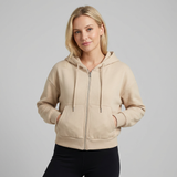 Sudadera con capucha extragrande, corta, con cremallera y bolsillos para mujer
