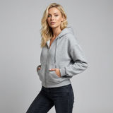 Sudadera con capucha extragrande, corta, con cremallera y bolsillos para mujer
