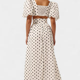 Sherine Conjunto de Falda y Top de Lunares con Mangas Abullonadas