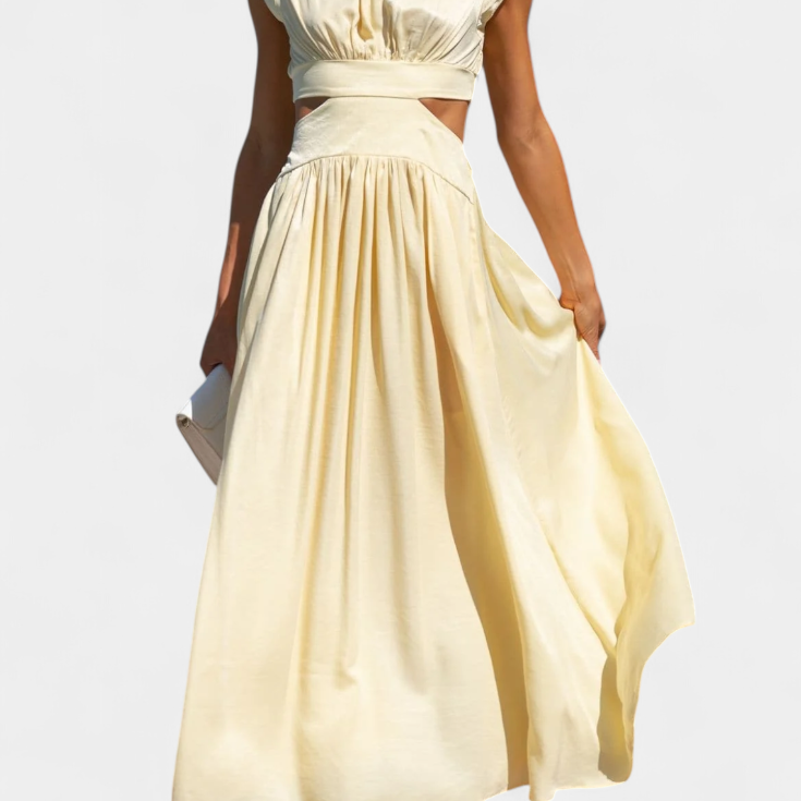 Jocelyn Conjunto Largo Minimalista con Escote Alto y Abertura Lateral