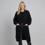 Cárdigan largo de punto grueso para mujer con corte holgado y acogedor