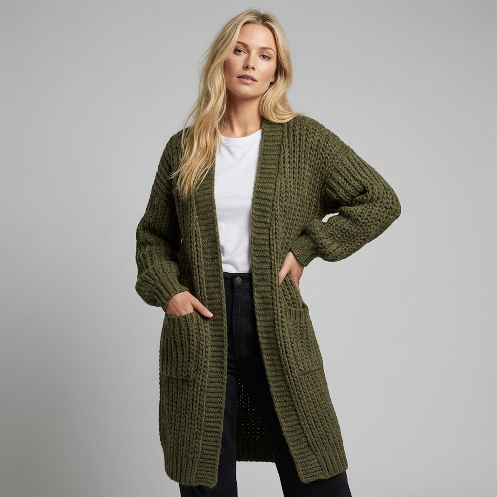 Cárdigan largo de punto grueso para mujer con corte holgado y acogedor