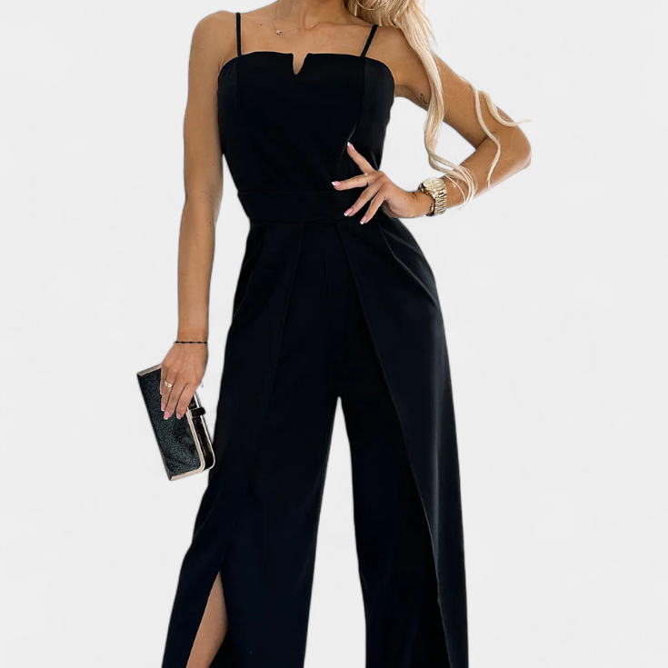 Prescillia Mono con Tirantes de Espagueti y Pierna con Abertura