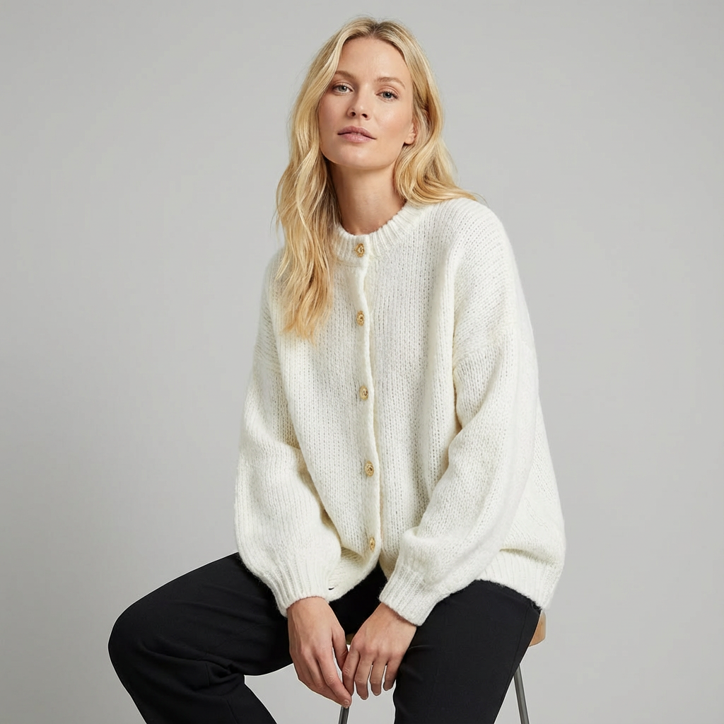 Cárdigan de punto con botones para mujer, cuello y puños acanalados