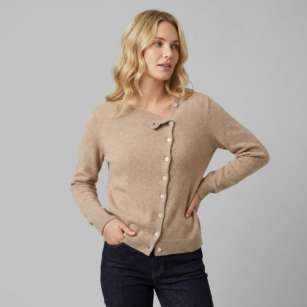 Cárdigan de punto asimétrico con botones y mangas largas para mujer