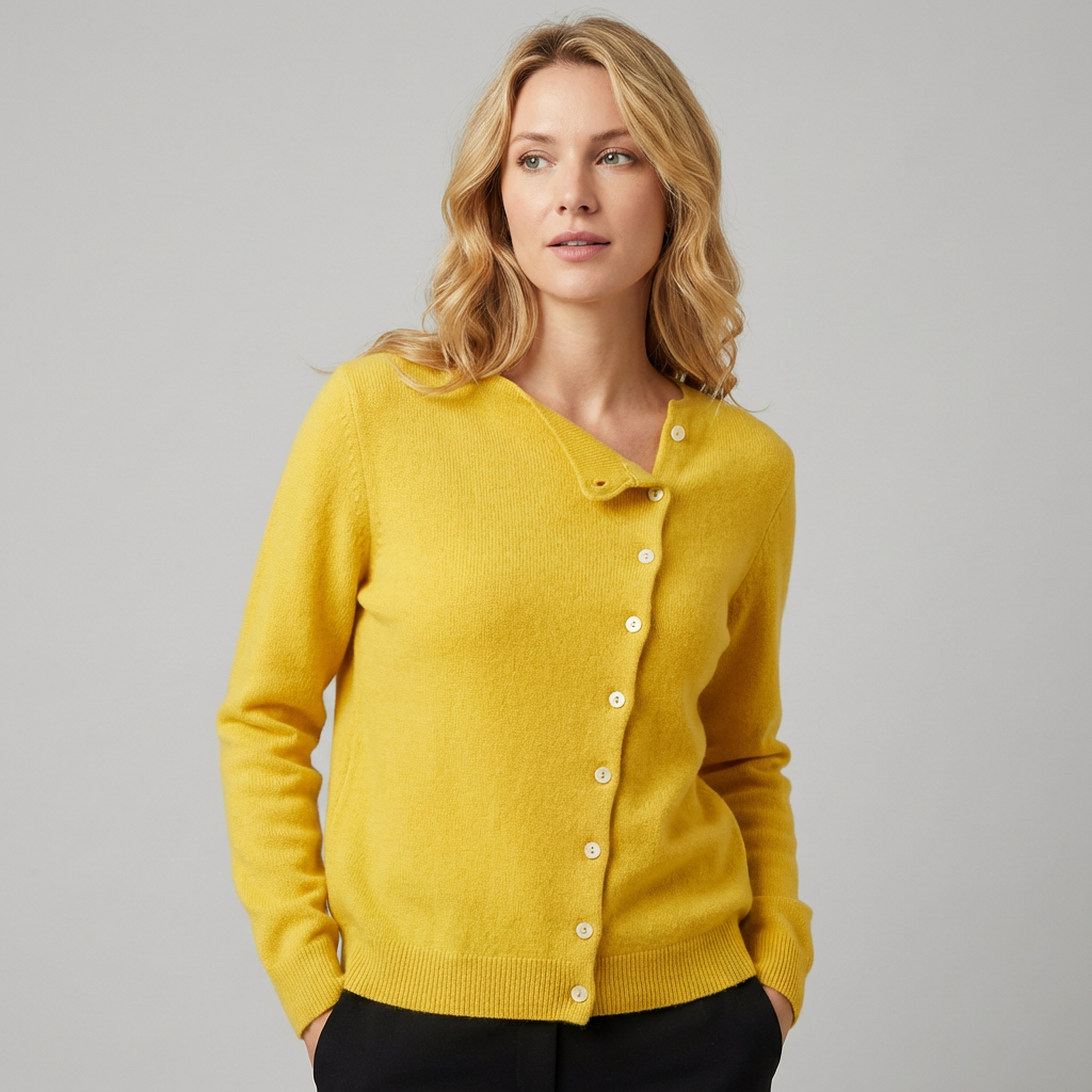 Cárdigan de punto asimétrico con botones y mangas largas para mujer