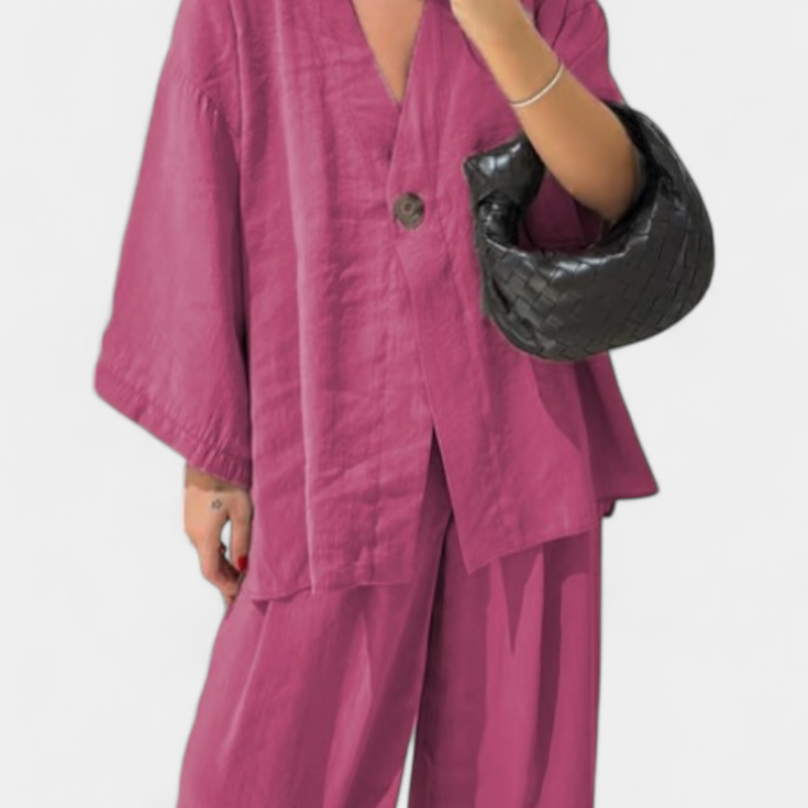 Eli Conjunto Oversize de Top con Cuello en V y Pantalón Recto