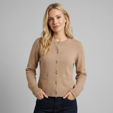 Cárdigan elegante de mujer con botones, cuello redondo y corte ajustado