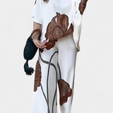 Sybella Conjunto Floral de Dos Piezas con Hombro Descubierto y Pantalón Recto