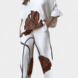 Sybella Conjunto Floral de Dos Piezas con Hombro Descubierto y Pantalón Recto