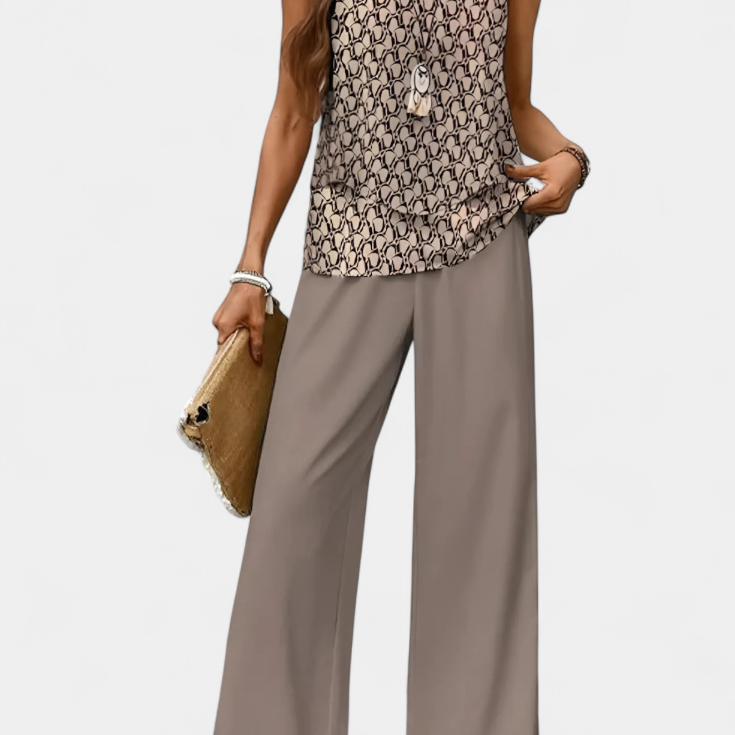 Martina Conjunto Boho Elegante Sin Mangas con Pantalón Recto Estampado