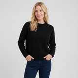 Jersey de punto de cuello redondo para mujer con tejido suave y corte holgado