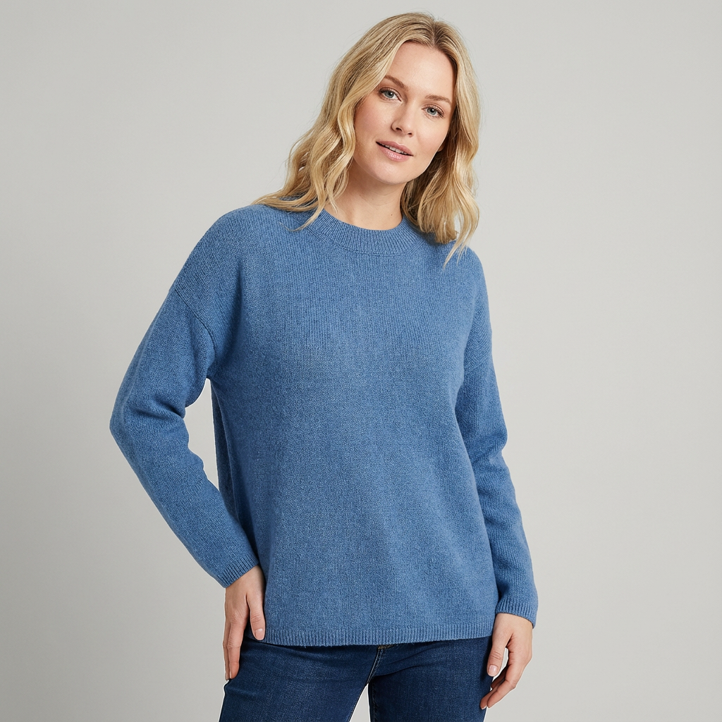 Jersey de punto de cuello redondo para mujer con tejido suave y corte holgado