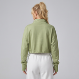 Sudadera corta para mujer con cuello con cremallera y mangas abullonadas