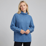 Jersey de cuello alto para mujer con detalle de botones en las mangas y corte holgado