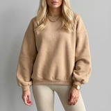 Jersey holgado para mujer con cuello redondo y mangas largas tipo globo