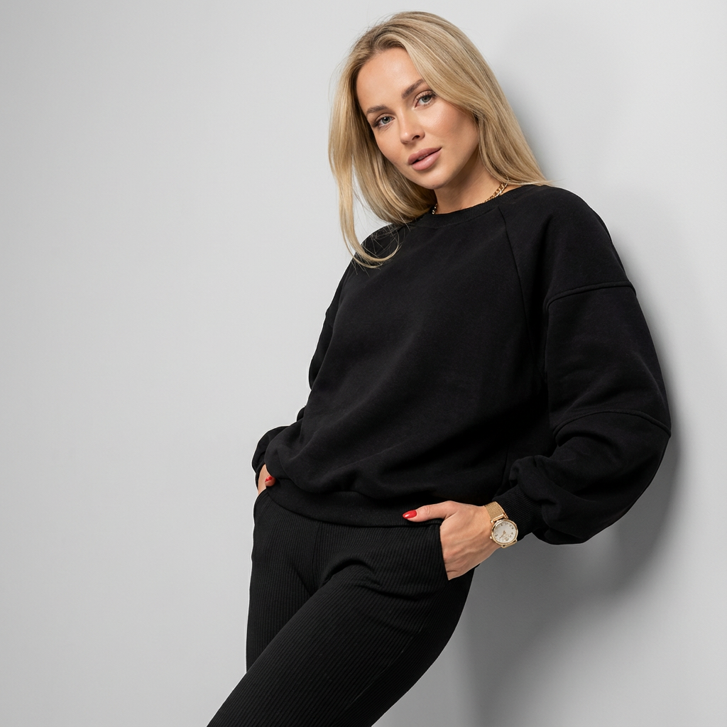 Jersey holgado para mujer con cuello redondo y mangas largas tipo globo