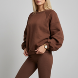 Jersey holgado para mujer con cuello redondo y mangas largas tipo globo