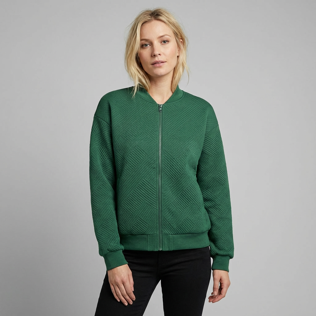 Cárdigan texturizado con cremallera para mujer, dobladillo acanalado y mangas largas