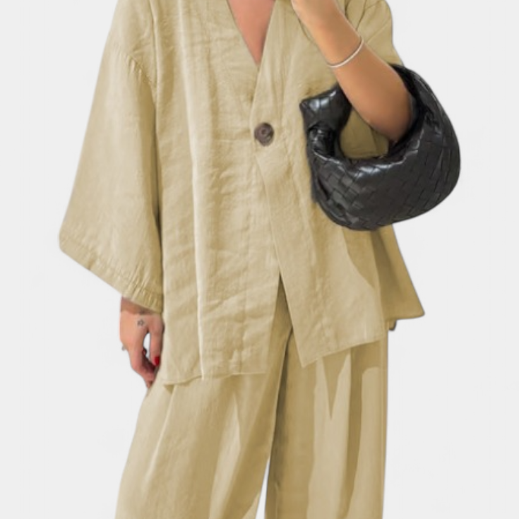 Eli Conjunto Oversize de Top con Cuello en V y Pantalón Recto