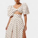 Sherine Conjunto de Falda y Top de Lunares con Mangas Abullonadas