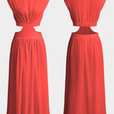 Jocelyn Conjunto Largo Minimalista con Escote Alto y Abertura Lateral