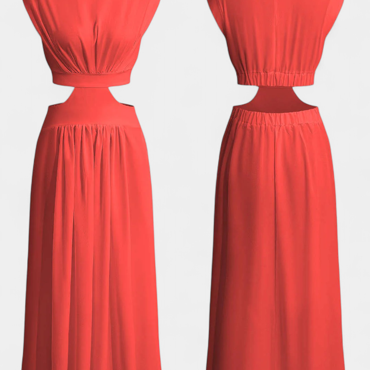 Jocelyn Conjunto Largo Minimalista con Escote Alto y Abertura Lateral