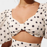 Sherine Conjunto de Falda y Top de Lunares con Mangas Abullonadas
