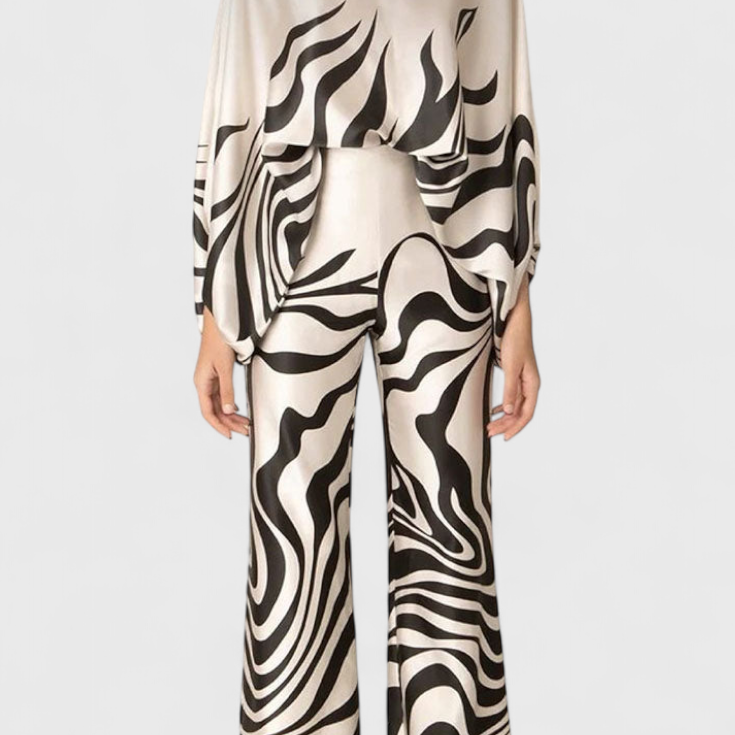 Sybella Conjunto de Dos Piezas con Hombros Descubiertos y Pantalones Amplios Estampados