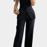 Ekaterina Conjunto de Top Tubo y Pantalón de Pierna Ancha con Estilo Minimalista