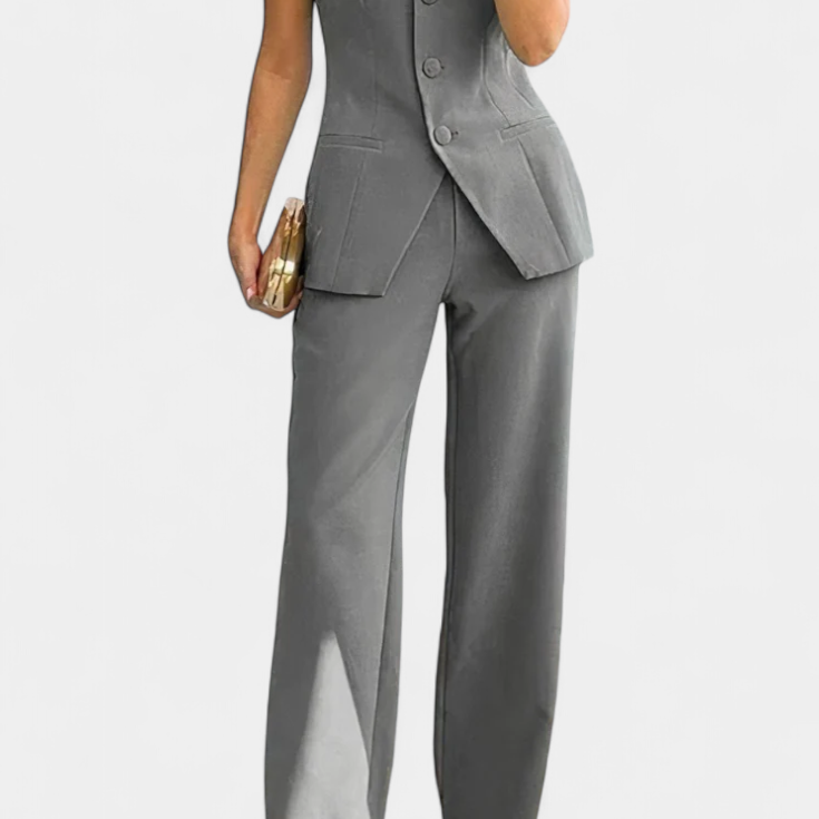 Ekaterina Conjunto de Top Tubo y Pantalón de Pierna Ancha con Estilo Minimalista