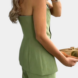 Ekaterina Conjunto de Top Tubo y Pantalón de Pierna Ancha con Estilo Minimalista