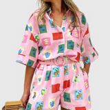 Paula Conjunto de Estampado Pink