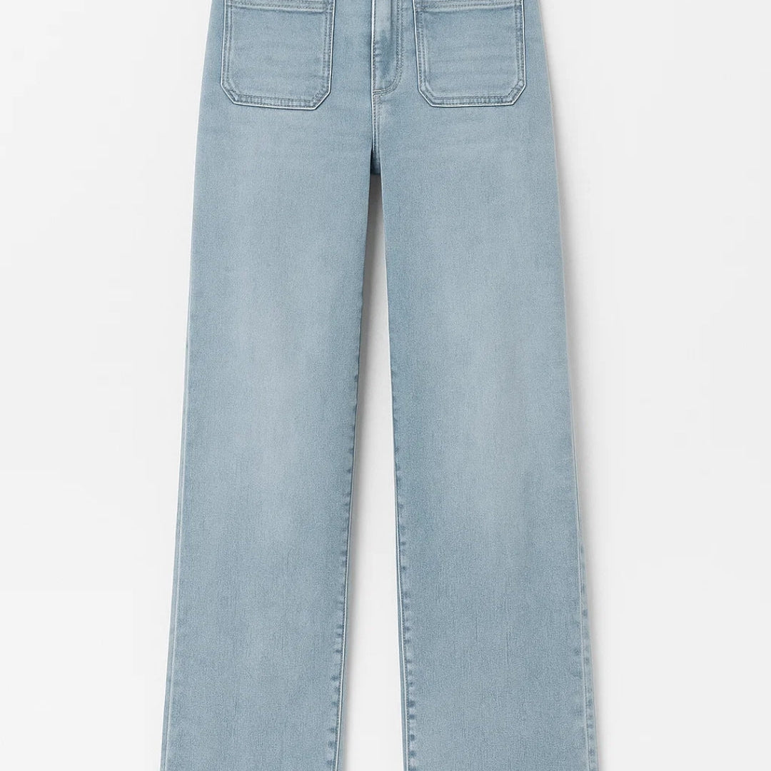 Jeans de Cintura Alta | Piernas Rectas con Bolsillos | Comodidad Casual