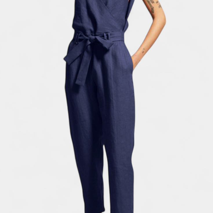 Maggie Mono Sin Mangas con Escote en V y Cintura Cruzada en Algodón