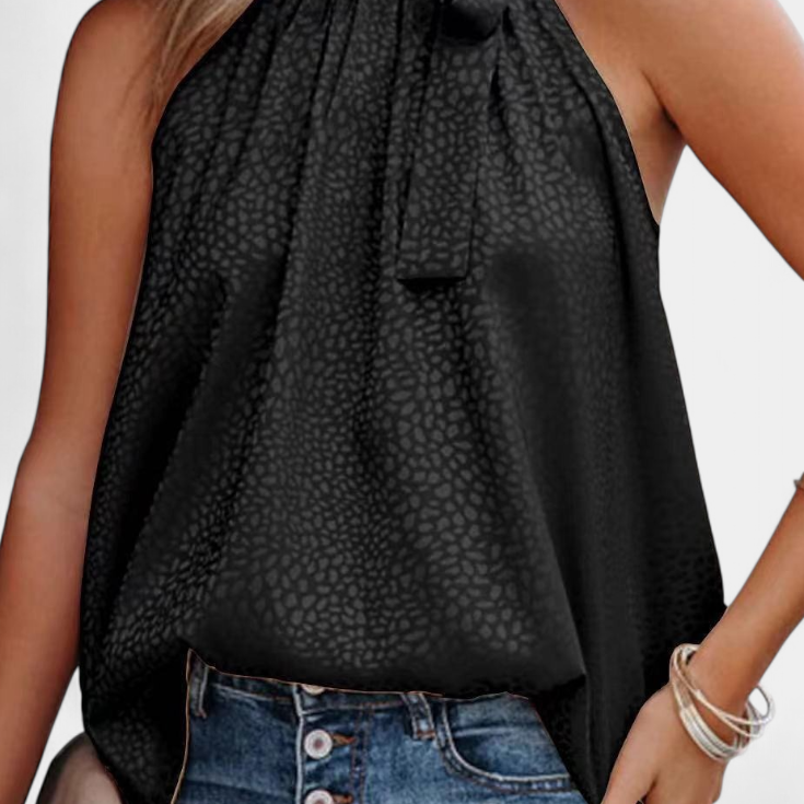 Adela | Top sin Mangas de Leopardo con Cuello Alto y Lazo