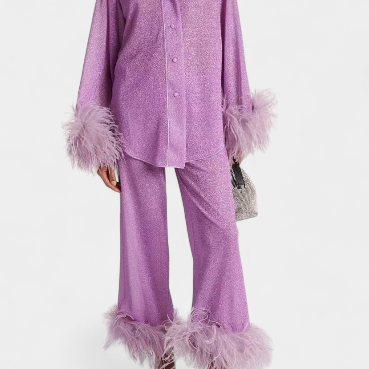 Polina Conjunto de Dos Piezas con Collar de Plumas