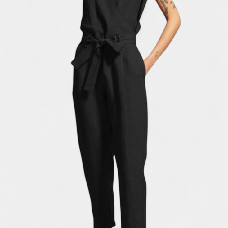 Maggie Mono Sin Mangas con Escote en V y Cintura Cruzada en Algodón