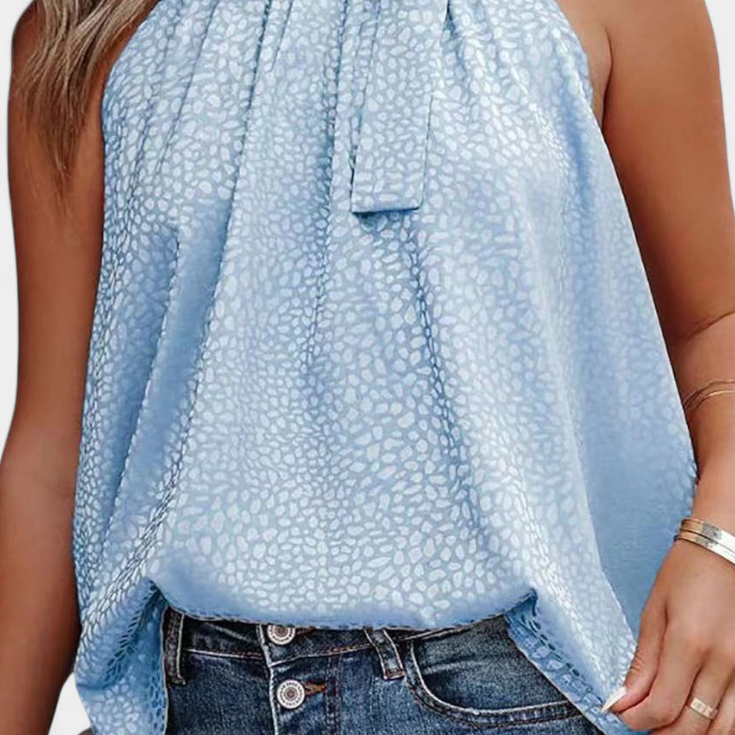 Adela | Top sin Mangas de Leopardo con Cuello Alto y Lazo